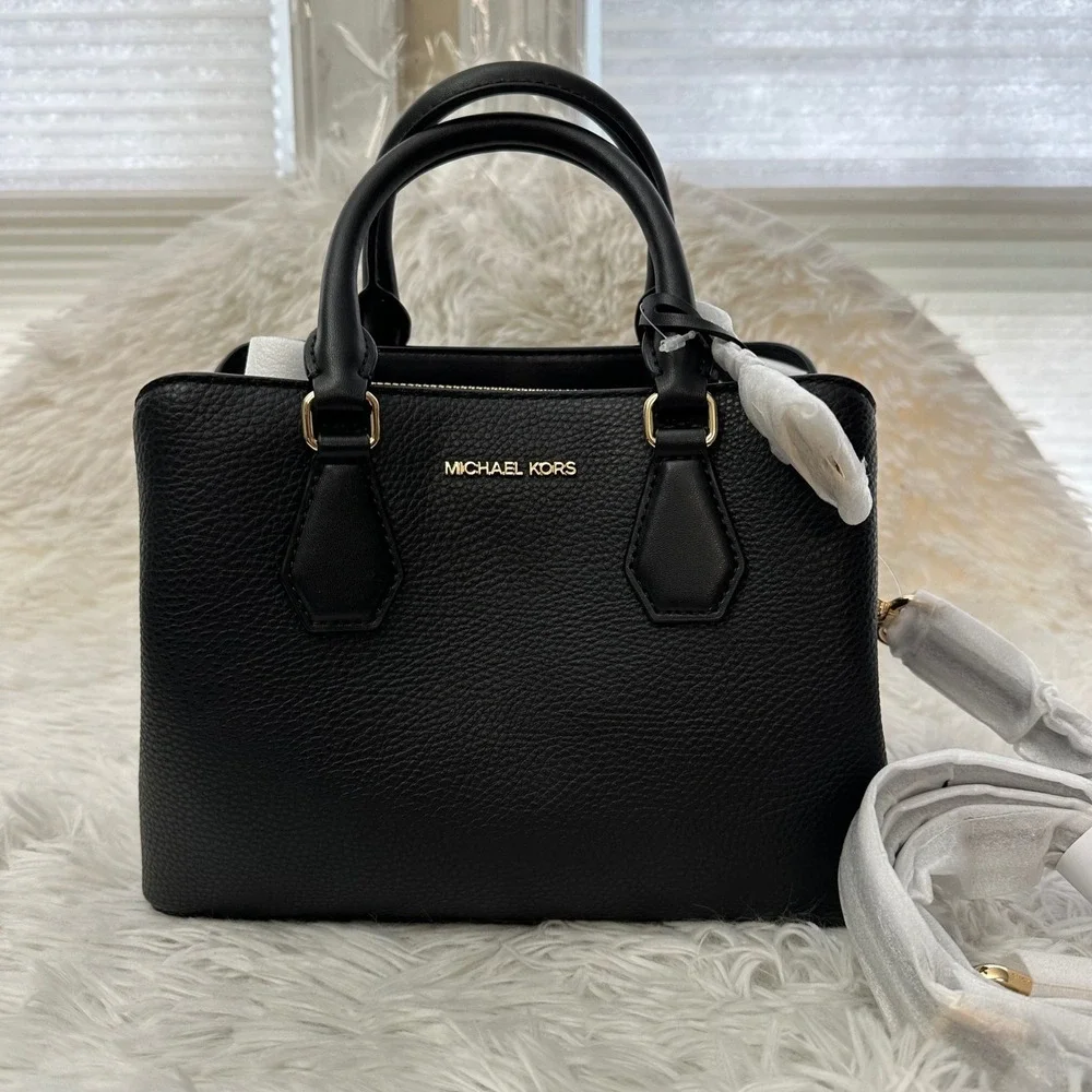 Michael‎ Kors Camille Black Small Pebbled Leather Satchel Crossbody New